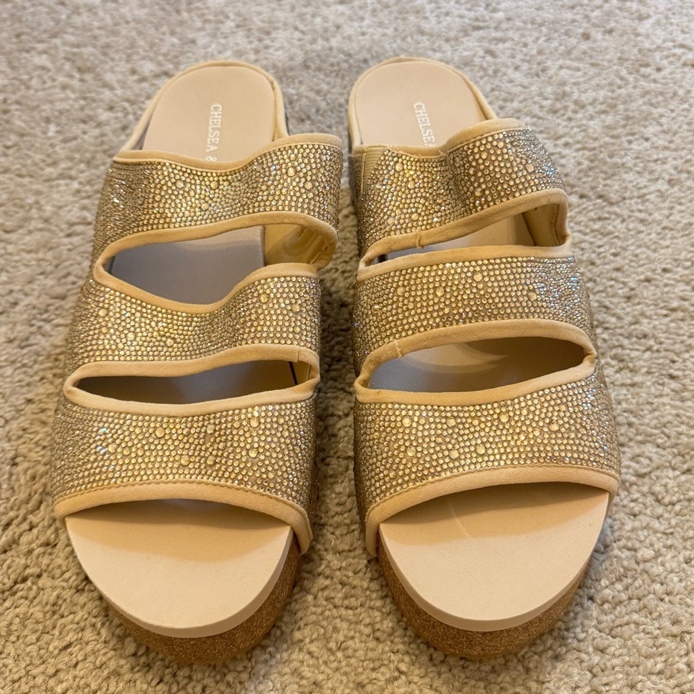 Chelsea & Violet Gold rhinestone embellished sandals Size 11 M - Picture 2 of 9